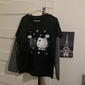 Long Sleeve Crewneck Striped T-Shirt, Grunge Clothes for Women, Teen Girls Emo S